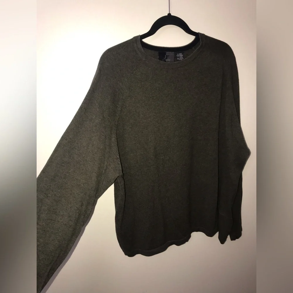 VINTAGE J. Ferrar Mens Cotton Olive Green Thin Knit Long Sleeve Sweater Size XL